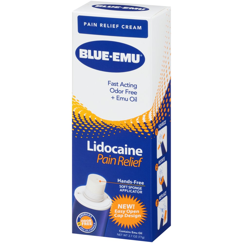 BLUEEMU Lidocaine Pain Relief Cream, FastActing, Numbing, 2.7 oz tube