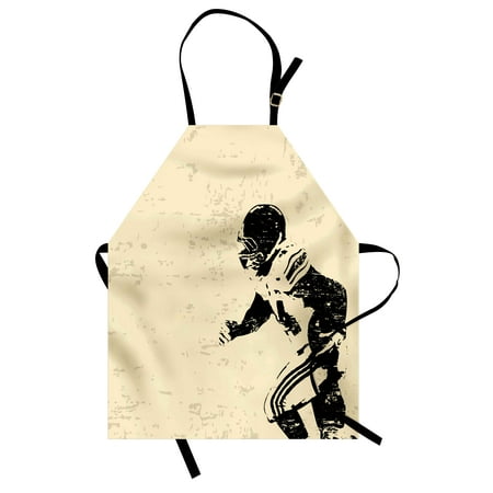 Sports Apron Rugby Player in Action Running Success in Arena Playground Sport Best Team Picture, Unisex Kitchen Bib Apron with Adjustable Neck for Cooking Baking Gardening, Beige Black, by (Nba Playgrounds Best Players)