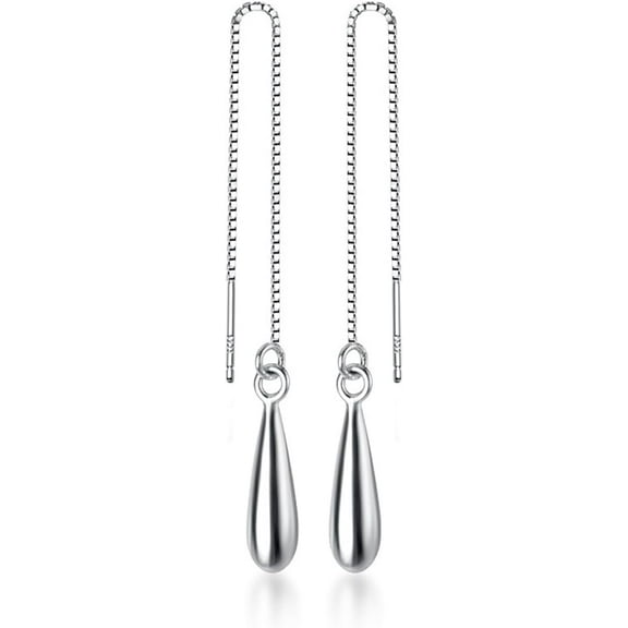 Sterling Silver Teardrop Dangle Earrings for Women Water Droplet Dangle Earrings Long Threader Chain