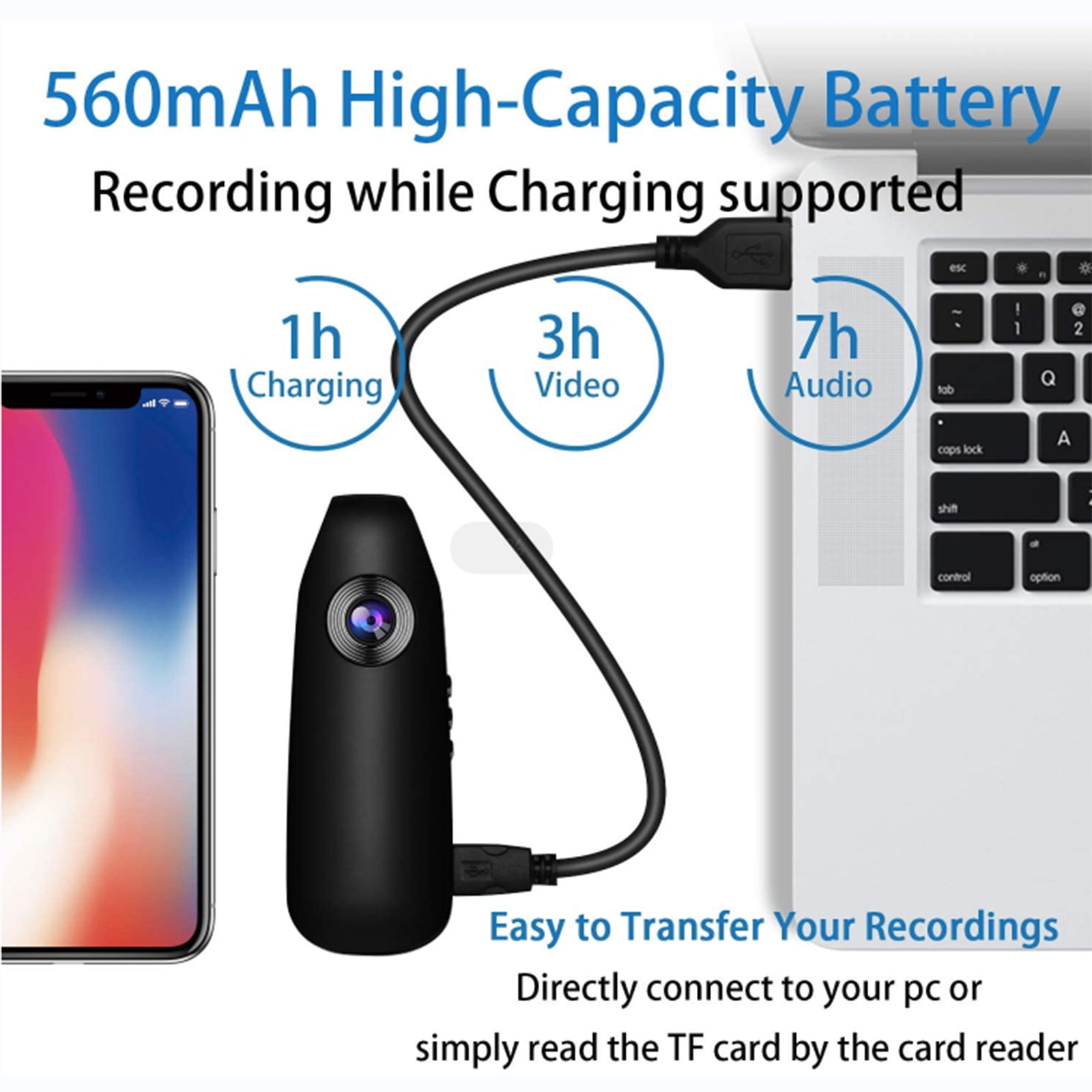 HD 1080P Wearable Body Camera - Compact Portable Video Recorder with Motion Detection, 3-Hour Battery Life, Supports 64GB Card - Ideal for Home, Office & Outdoor Use