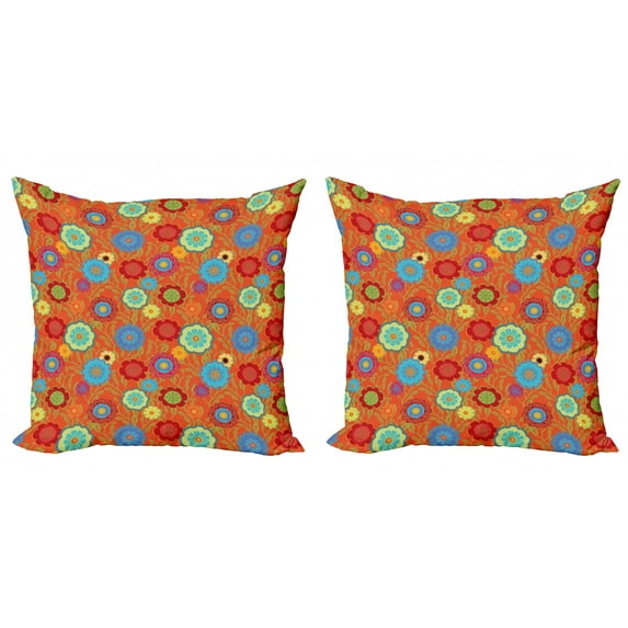 Ambesonne Floral Throw Pillow Cover 2 Pack, Colorful Abstract Concept, 20", Burnt Orange Multicolor