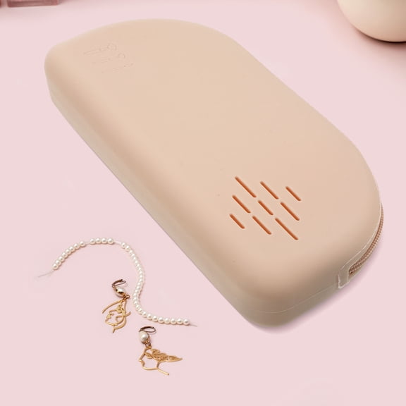 HAMPPLIES Travel Makeup Brush Holder Silicone Khaki Compact Organizer Zippered Storage Pouch