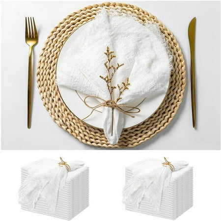 

Duslogis 20 Pack Handmade Cloth Napkins with Fringe Cotton Napkins Natural Soft Rustic Cotton Dinner Napkins for Wedding Party Event Table Decoration (White 17 * 17 Inch)