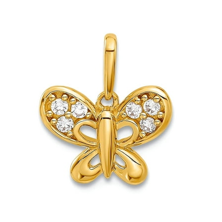 11.75mm 14k Solid Yellow Gold Polished Cubic Zirconia Butterfly Angel Wings Pendant Necklace Pendant for Women