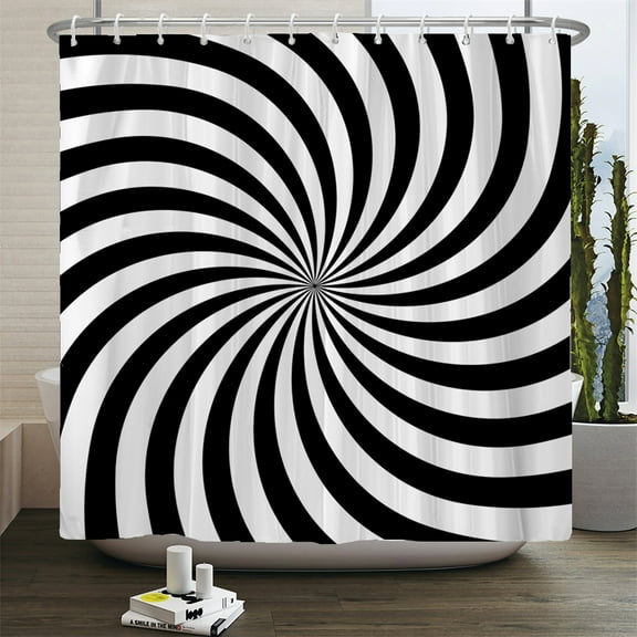 Black White Wave Stripe Geometric Bathroom Shower Curtains Frabic Waterproof Pol