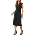 thumbnail image 4 of INSPIRE CHIC Sleeveless Dress for Women's Casual V Neck Button Pleated Midi Dress M Black, 4 of 6