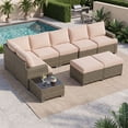 thumbnail image 2 of Clouddwell 9 Piece Outdoor Sectional Set with Swivel Rocker Chairs of 2, Wicker Rattan Patio Conversation Sets, Beige, 2 of 6