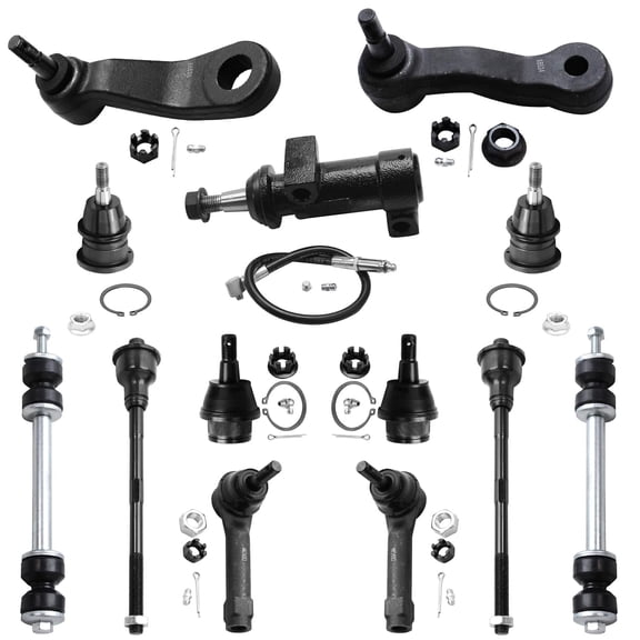 Detroit Axle - 13pc Front Suspension Kit for Chevy Silverado Suburban Avalanche Sierra Tahoe GMC Yukon XL 1500 Cadillac Escalade ESV EXT, Tie Rods Ball Joints Sway Bars Pitman Idler Arms Replacement