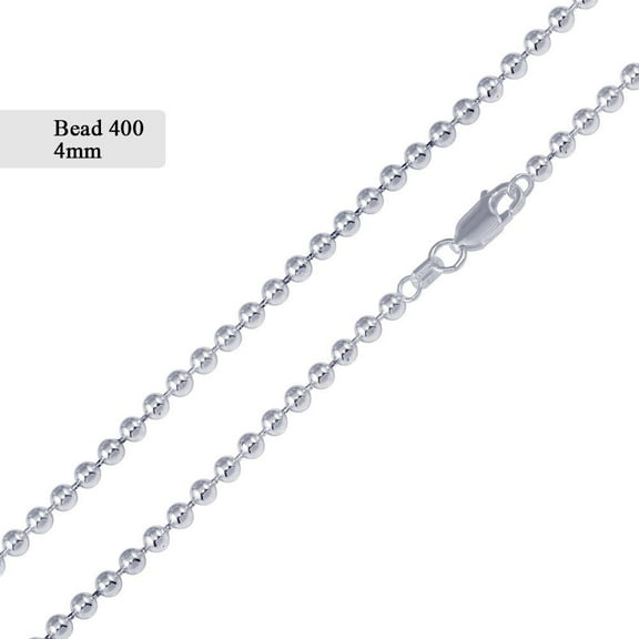 Sterling Silver 925 High Polished Ball Bead 400 Chain 4mm Made in Italy 18" Jewelry Female Unisex