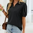 thumbnail image 5 of Women's Summer Short Sleeve Turndown Collar Tops Shirts Blouses Solid Color Plain Casual Daily Wear Business Casual Work Office Vacation Fashion Essential Gift for Women | Sopatenor,Black XL, 5 of 7