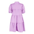thumbnail image 4 of Oplxuo Women's Cute Babydoll Dresses Casual Loose Puff Sleeve Ruffle Hem Button Down Tiered Pleated A-Line Shirt Mini Dress, 4 of 7