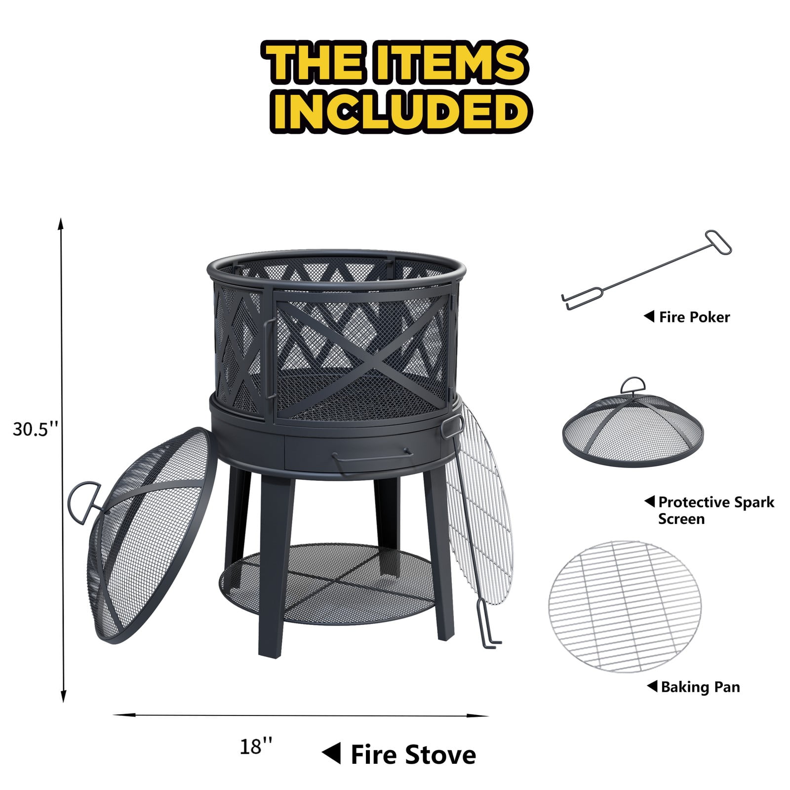 2-in-1 Wood Burning Fire Pit & BBQ Grill with Cover & Poker - Outdoor for Patio