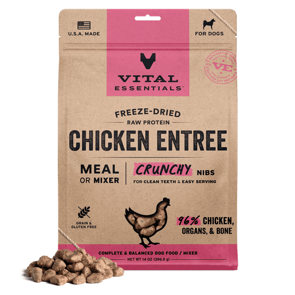 Vital Essentials Chicken Crunchy Nibs Meal or Mixer Freeze-Dried Raw Dog Food, 14-oz bag
