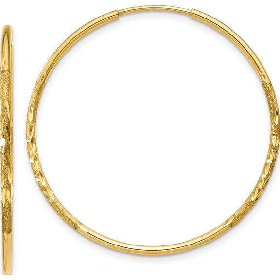 14K Yellow Gold 1.25mm Diamond-Cut Endless Hoop Earring (30 X 30) Made In Peru xy1215