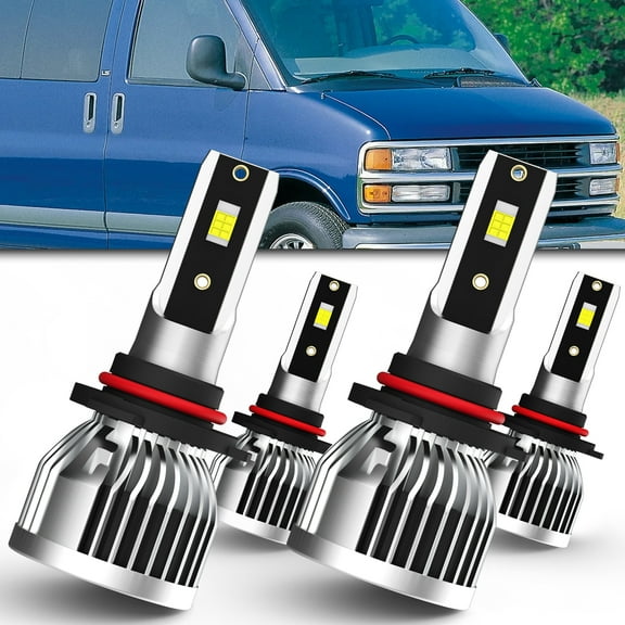 LECCIBUB Fit for Chevy Express 1500 1996-2014 H11/H9/H8 9005/HB3 LED Bulbs Combo 6000K White,H11 9005 LED Lights,Fan Mini Size Plug and Play,Pack of 4