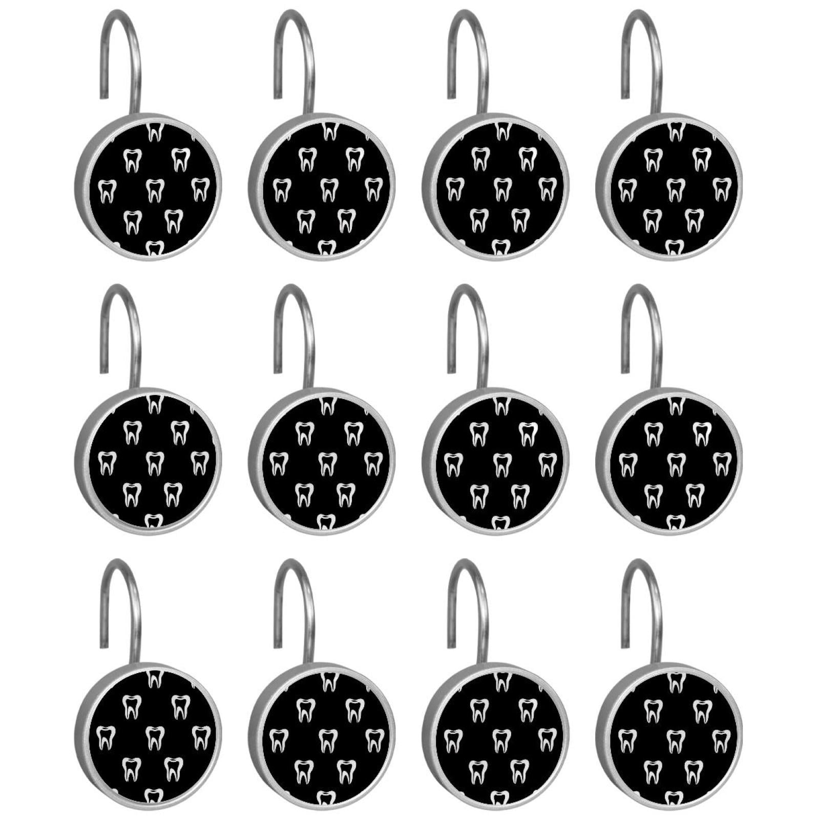 12pcs Decorative Shower Curtain Hooks, Rust Resistant Shower Rings for Bathroom Living Room,Rustproof Stainless Steel Rings for Shower Curtain and Liner Rods,Teeth Black