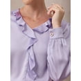 thumbnail image 4 of DARING DIVA Women's Satin Ruffle V Neck Long Sleeve Casual Blouse S Light Purple, 4 of 6