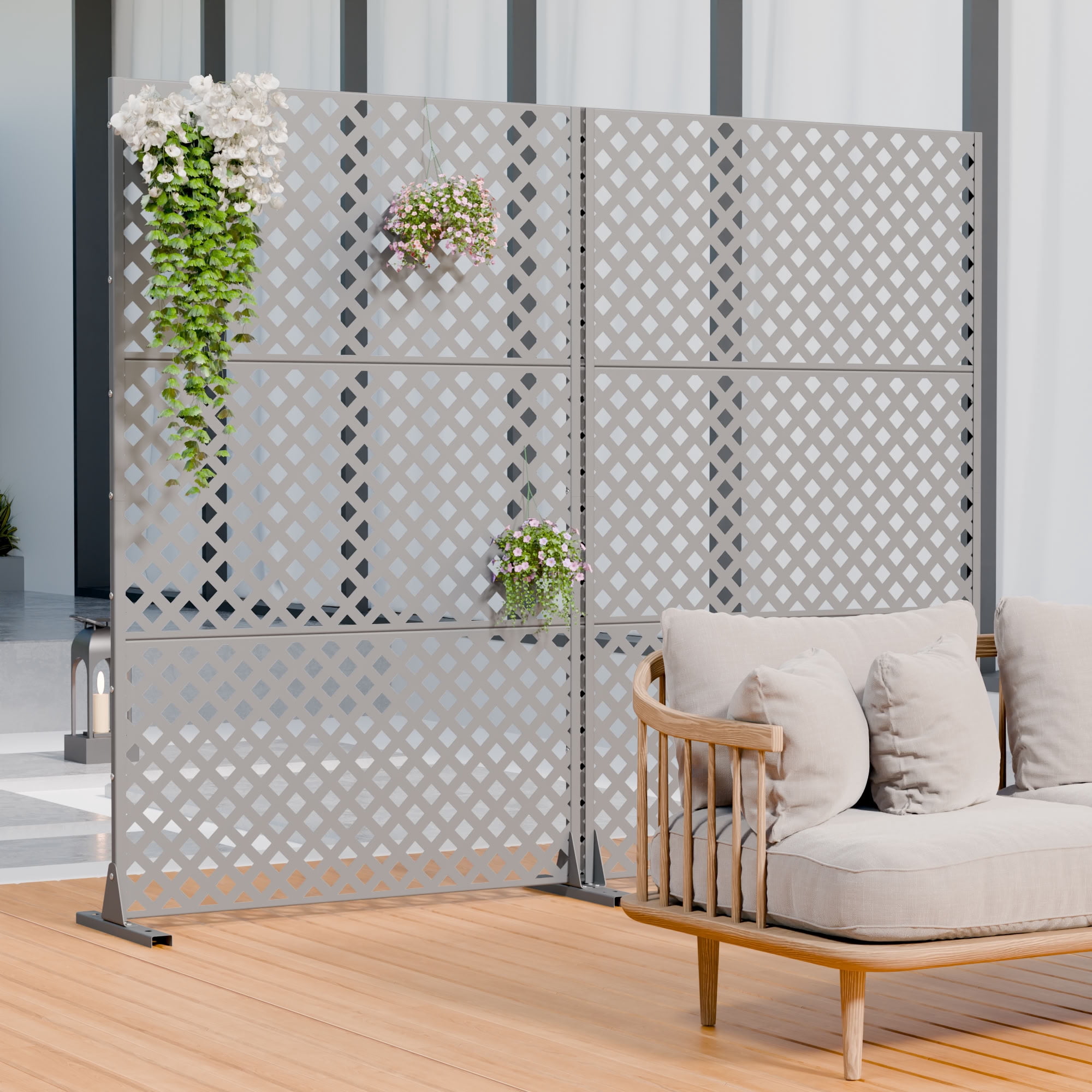 MAYEERTY 72*47in Outdoor Privacy Screen, Horizontal Slat Metal Privacy Panel, Pool Privacy Divider for Patio, Balcony