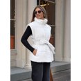 thumbnail image 5 of Women Belted Puffer Vest Sleeveless Stand Collar Quilted Waistcoat Outerwear, 5 of 6