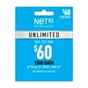Net10 $60 Unlimited 30-Day Plan e-PIN Top Up (Email Delivery)