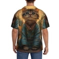 thumbnail image 3 of Logiee Sunflower Meditating Cat Print Men's Button Down Shirts Short Sleeve, Summer Beach Shirts,Vacation Wedding Shirts,Men's Casual Button-Down Shirts with Pocket-3X-Large, 3 of 5
