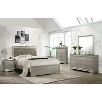 6pc Silver Finish Queen Size Upholstered Button Tufted Bed Storage Wood Furniture Bedroom Set