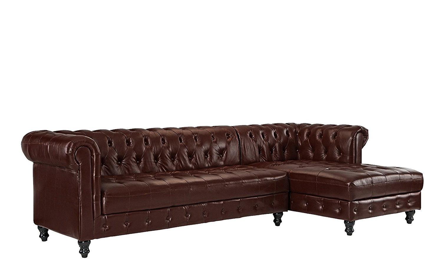Clic Real Tufted Leather Chesterfield L Shape Sectional Sofa With Wide Chaise Blue