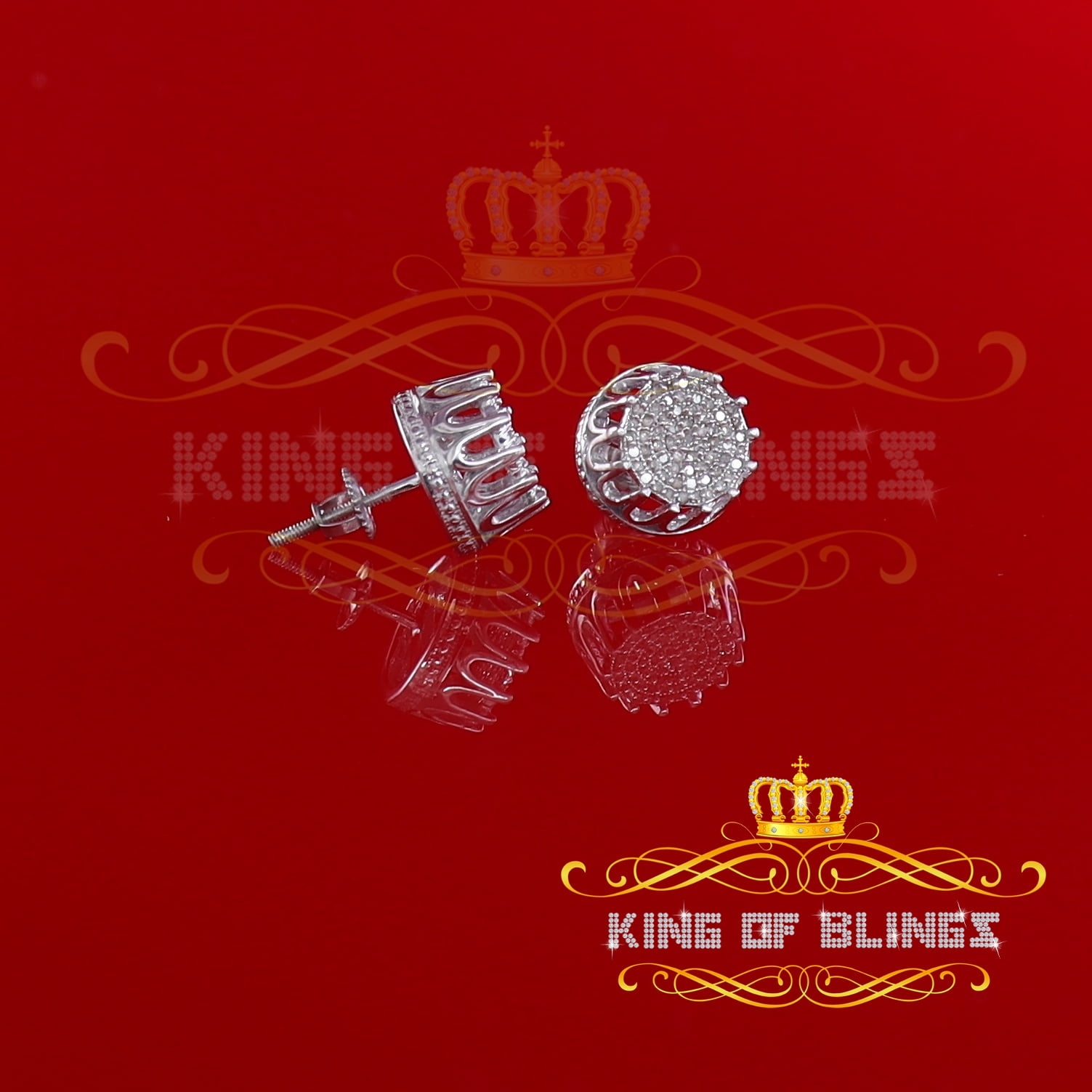 King of Bling's 925 Sterling Silver 0.33ct Diamond For Women's/ Men's White Stud Floral Earrings