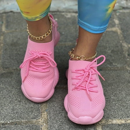 Going Outfits - Women s Breathable Knit Sneakers  Casual Lace Up Outdoor Shoes  Lightweight Solid Color Shoes-39