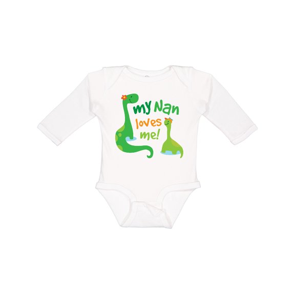 Inktastic My Nan Loves Me Grandson Dinosaur Boys Long Sleeve Baby Bodysuit