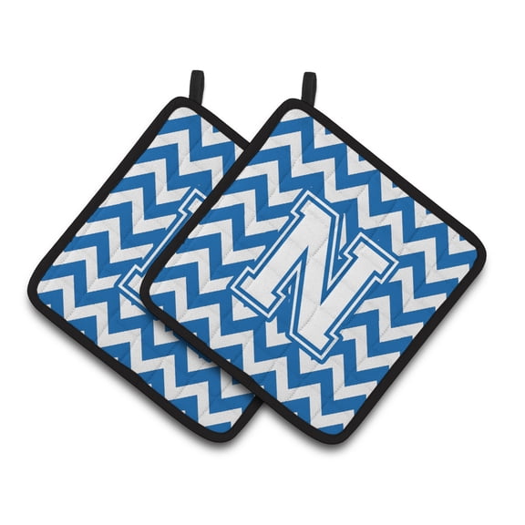 Carolines Treasures CJ1045-NPTHD Letter N Chevron Blue and White Pair of Pot Holders, 7.5HX7.5W, multicolor