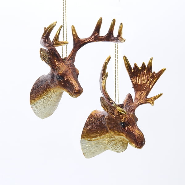 Sleeping Deer Natural Brown 5 x 3 Glass and Glitter Holiday Hanging Ornament 