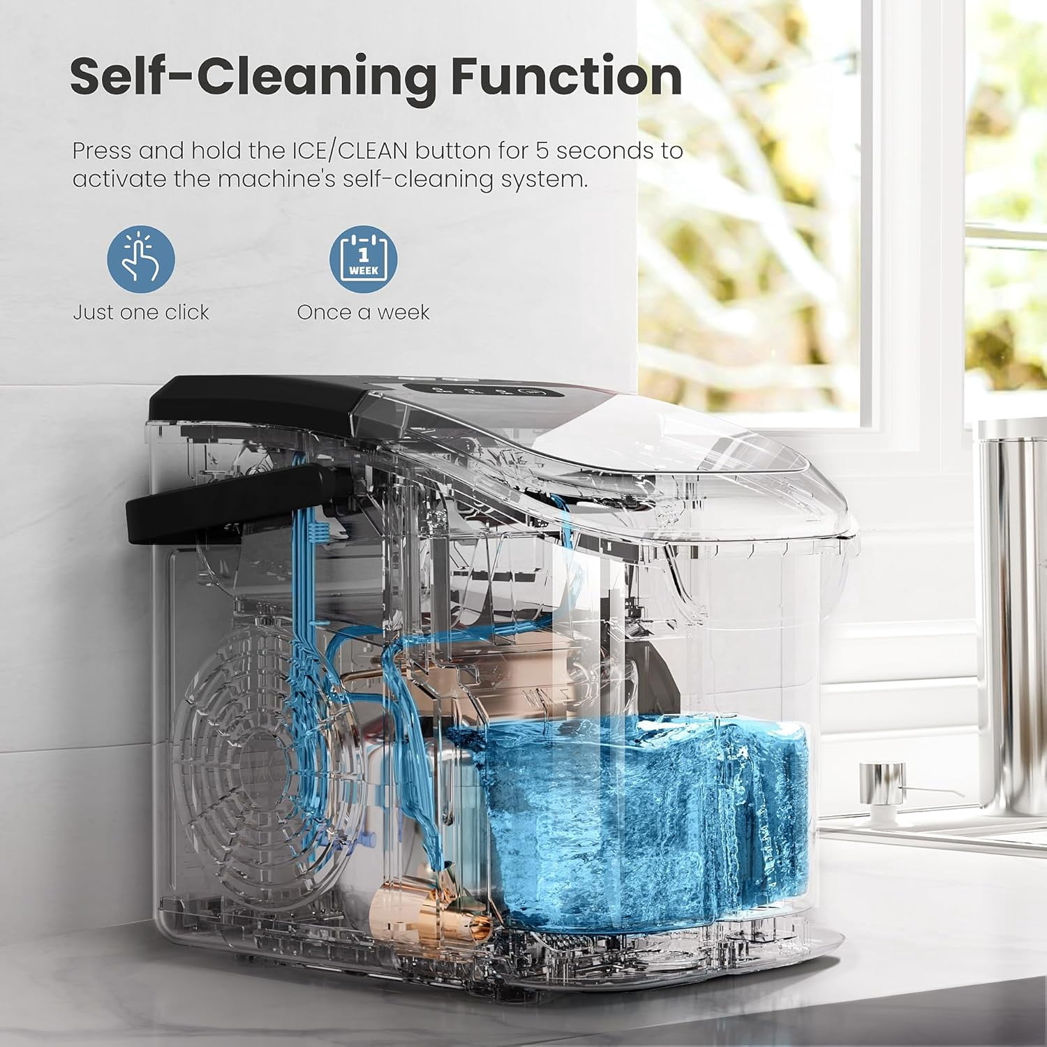Moifoi Ice Maker Countertop , Portable Ice Machine 26.5lbs/24H, Ready in 6 Mins/9 Pcs with Self-Cleaning,Black