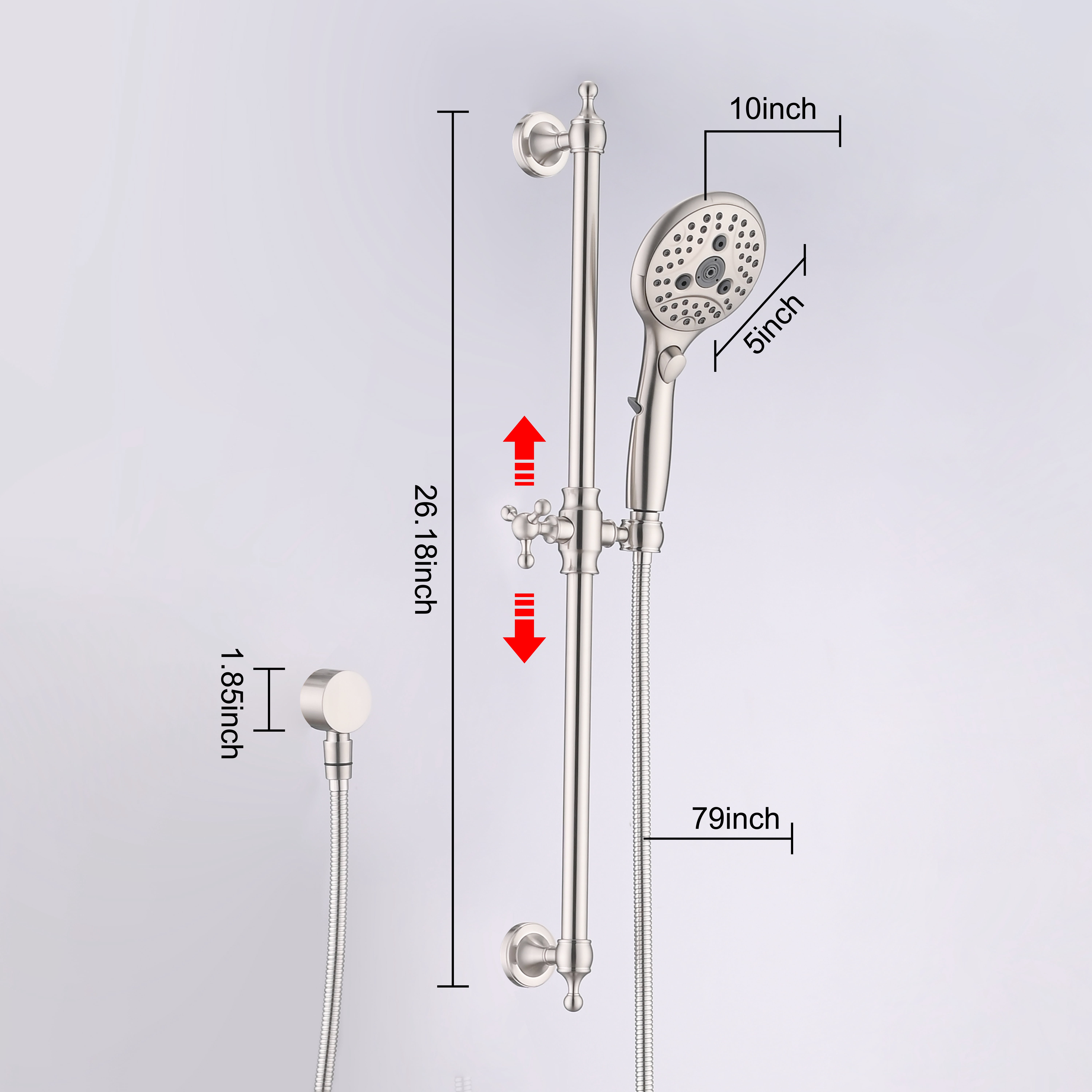 ‌6-Setting Handheld Shower Combo with Slide Bar & Pause Switch (Chrome)