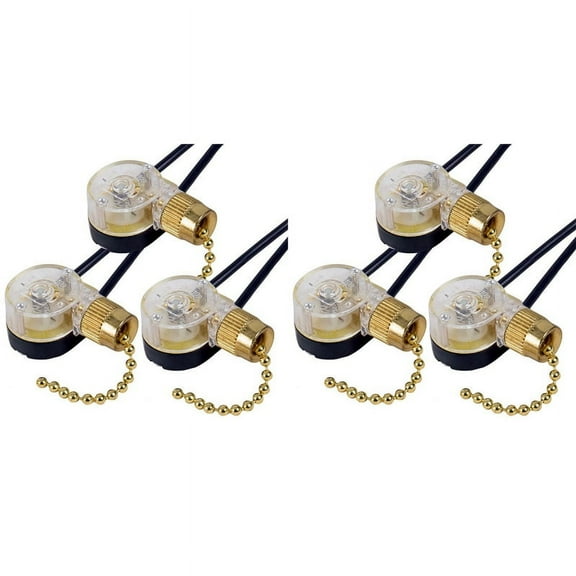 6Pack Ceiling Fan Light Switch ZE-109 Pull Chain Replacement (Brass)