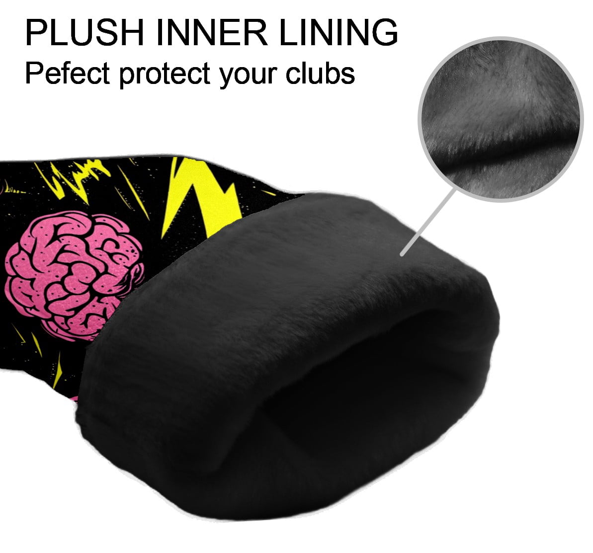 Golf Club Covers PU Leather Waterproof Head Covers for Fairway Woods Hybrids Cartoon Brain Lightning