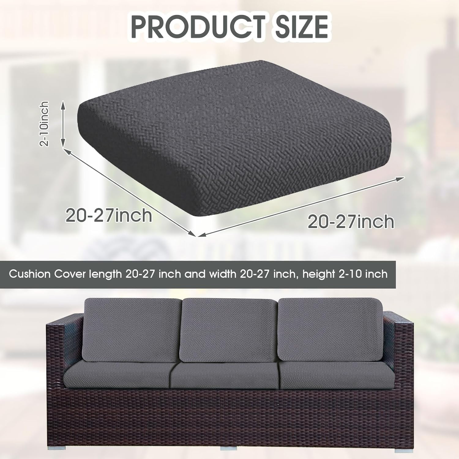 6 Pack 100% Waterproof Patio Sofa Cushion Covers, Stretch Outdoor/Indoor Individual Seat Cushion Cover Furniture Protector Sofa Slipcover, Dark Gray