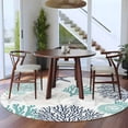 thumbnail image 4 of Teal Navy Blue Coastal 7ft Round Rug, Summer Beach Coral Shell Ocean Non-Skid Rubber Backing Large Area Rugs - Living Room Bedroom Home Office, Indoor Floor Mat Carpets Washable Rug, 4 of 9