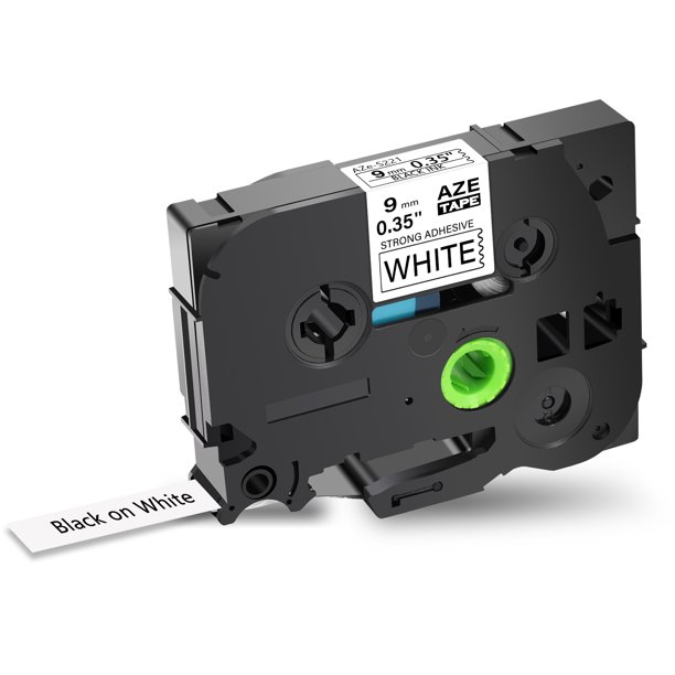 GREENCYCLE 1PK Black on White 9mm TZ Tze Tze-S221 TZ-S221 TZeS221 TZS221 Strong Adhesive Laminated Label Tape for Brother P-touch PT-P700 PT-P750W ...