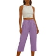 thumbnail image 6 of ClodeEU Women's Elastic High Waist Cropped Pants, Casual Loose Fit Capri Trousers with Pockets Purple,Women's Plus M, 6 of 8