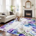 thumbnail image 2 of 5'x7' Area Rugs for Living Room Bedroom, Spring Flowers Washable Rug Carpet Runner Indoor Outdoor, Watercolor Garden Florals Wooden Grain Non Slip Floor Mats Area Rug for Kitchen, Nursery, 2 of 8