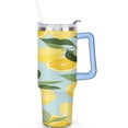 thumbnail image 2 of Mug with Handle and Straws 40 oz Stainless Steel Lemon Travel Coffee Mug Birthday Present for Men Dad Son Husband Gifts for Him/Her Coffee Mugs, 2 of 7