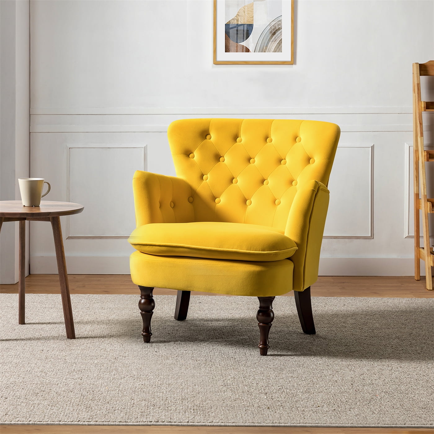 Velvet Accent Chair, Modern Single Sofa Chair with Button Tufted Back