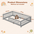 thumbnail image 3 of UHOMEPRO Twin Montessori Floor Bed with Guardrails and Slats, Solid Rubber Wood Low Profile Toddler Floor Bed Frame for Kids, No Box Spring Needed, Gray, 3 of 6