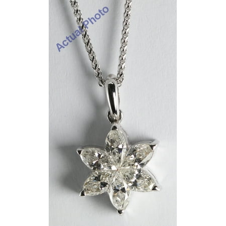 Marquis Diamond Pendant - 18k White Gold Marquise Cut Invisible Setting Diamond Flower Pendant (1.08 Ct, G-H Color, VS Clarity)
