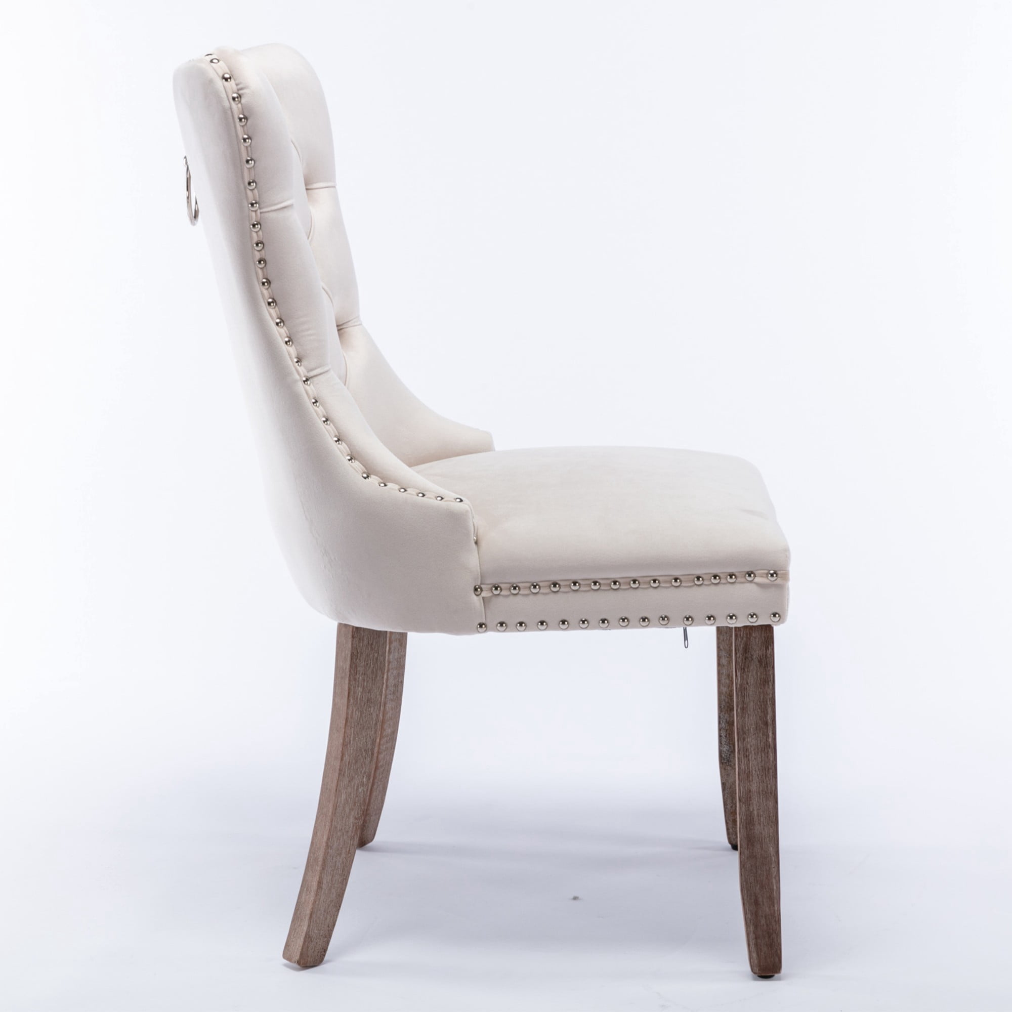 BSHTI 37.5" Velvet Upholstered Contemporary Dining Chairs Set of 2, Tufted Parson Wingback Chair with Nailhead Trim for Kitchen Dining Room(Beige)
