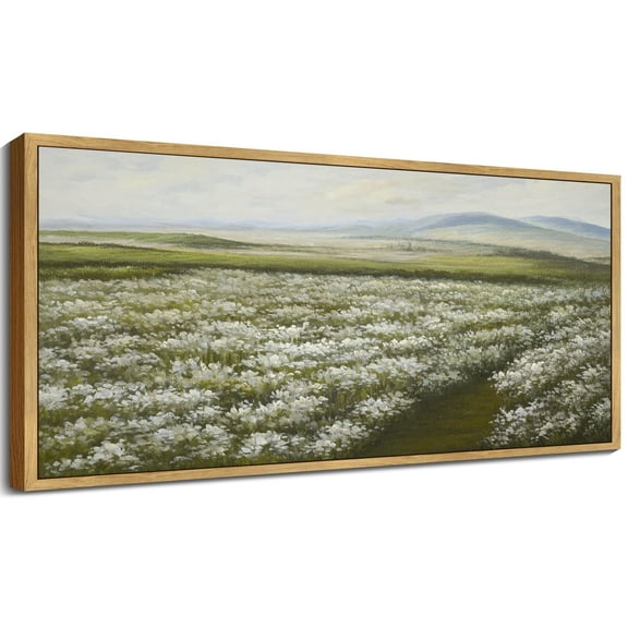 Drsoum Vintage Landscape Wall Art Meadow Sea of Flower Field Wall Prints Classic Retro Farmhouse Rustic Decorations for Living Room Bedroom 8x16in Natural Framed