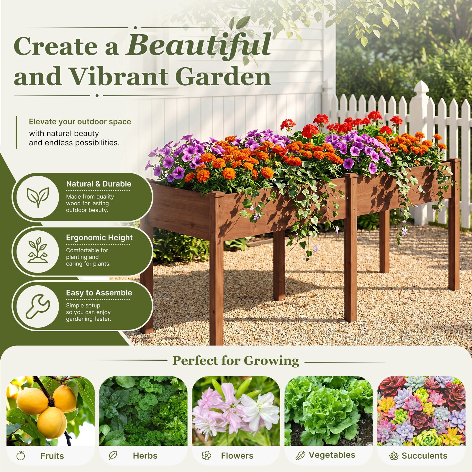 Wooden Raised Garden Bed with Legs, 72"L X 23"W X 30"H, Elevated Reinforced Large Planter Box for Vegetable Flower Herb Outdoors