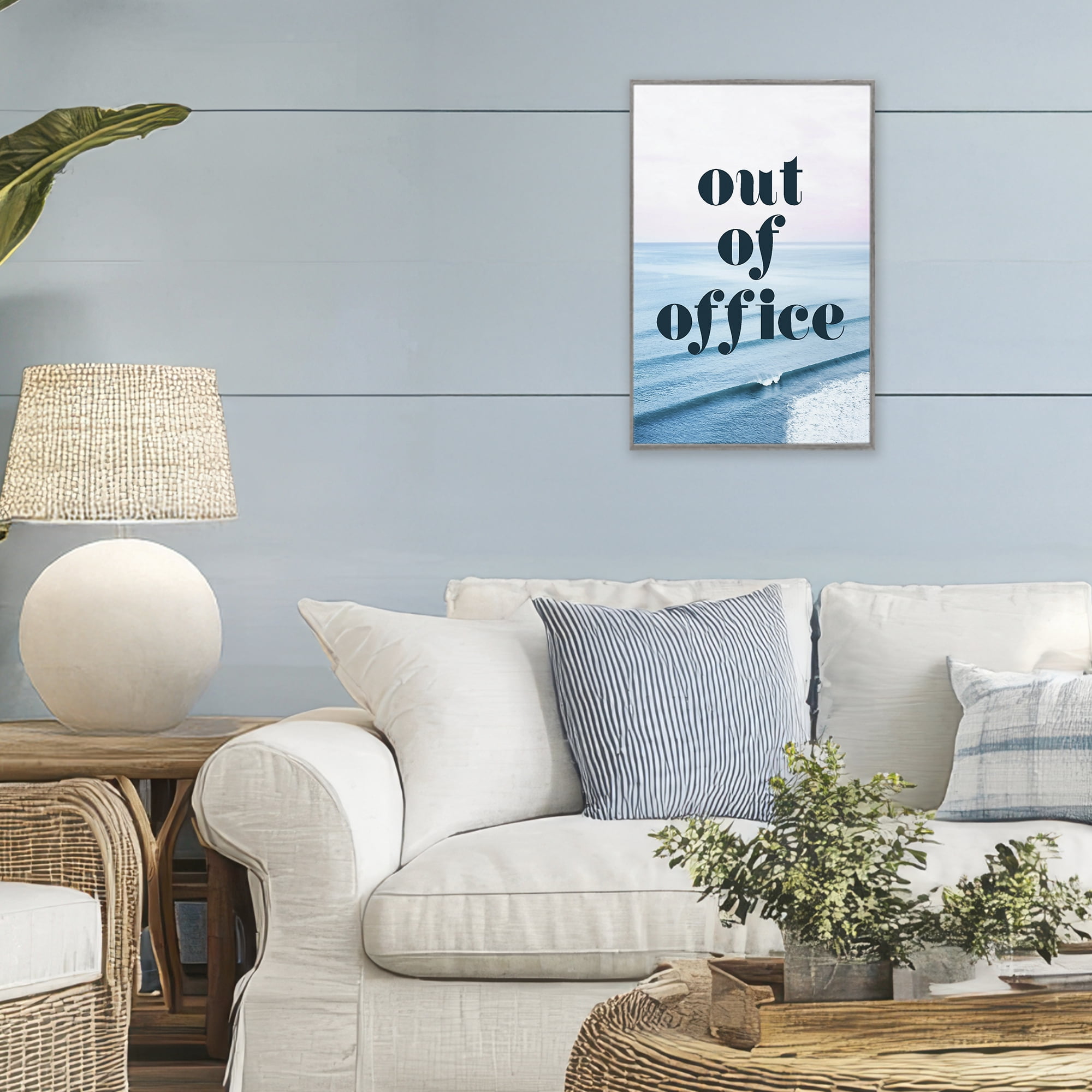 Out of Office Ocean Waves Gray Framed Giclee Art, design by Lil' Rue