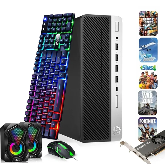 Restored HP 800 G5 SFF Gaming PC | i5-9th Gen Processor | Nvidia GT 1030 GPU | 8GB DDR4 RAM | 256GB SSD| WiFi  Gaming Keyboard & Mouse | Windows 11 Pro Gaming PC Bundle (Refurbished)